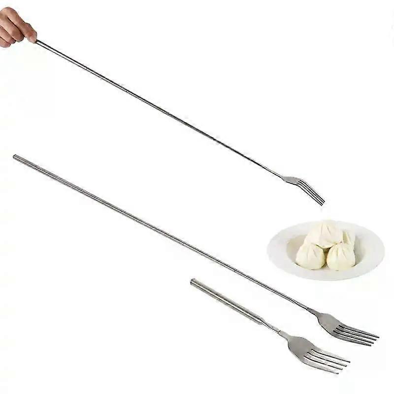 Retro Fork BBQ Telescopic Extendable Dinner Fruit Dessert Long Handle Fork Stainless Steel Cutlery Fork Tableware