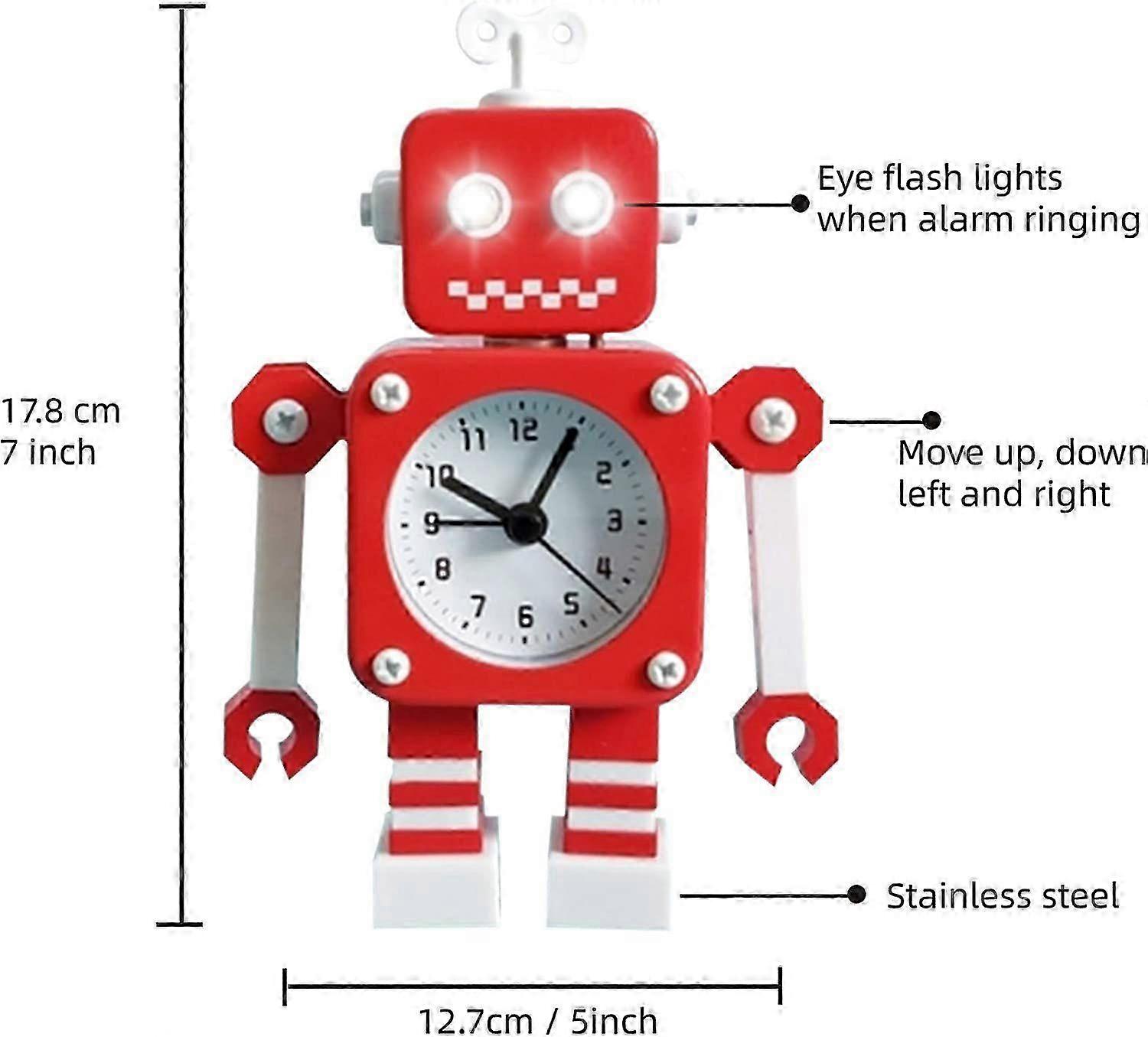 Robot Alarm Clock, Stainless Metal Silent Alarm Clock With Flashing Glowing Eyes 2025