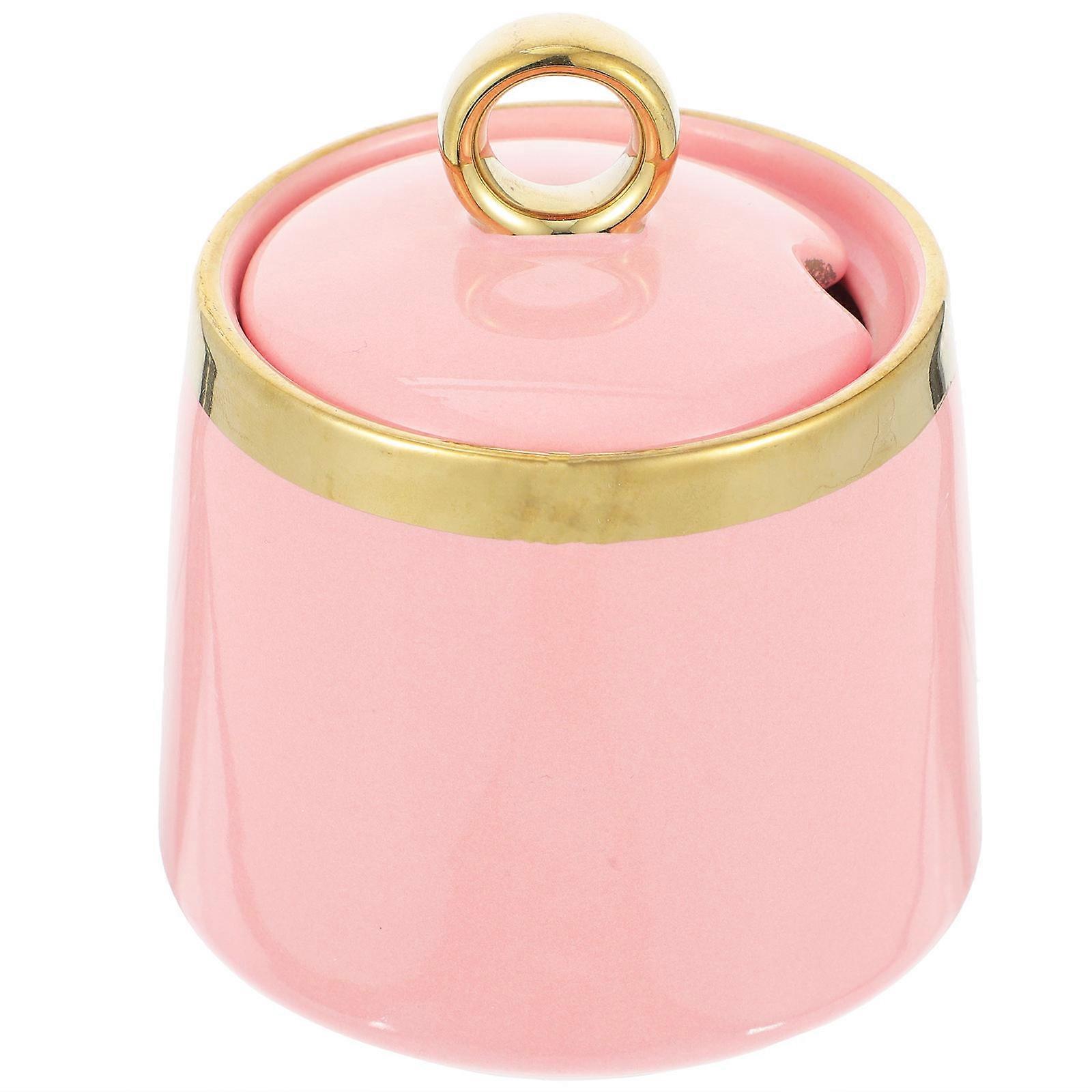 Seasoning Jar Ceramic Container with Lid for Storage in Pink Color