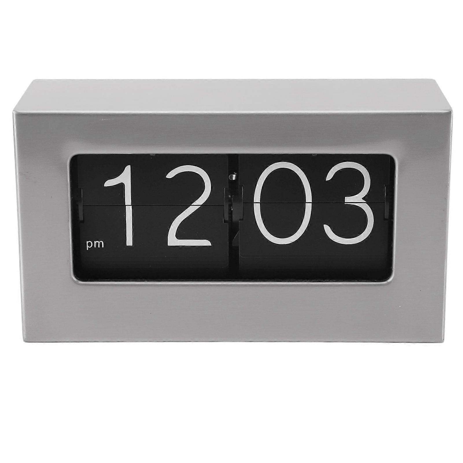 Auto Flip Clock 12H Stainless Steel Retro Style Clear Display Flip Down Clock for Home Living Room Office