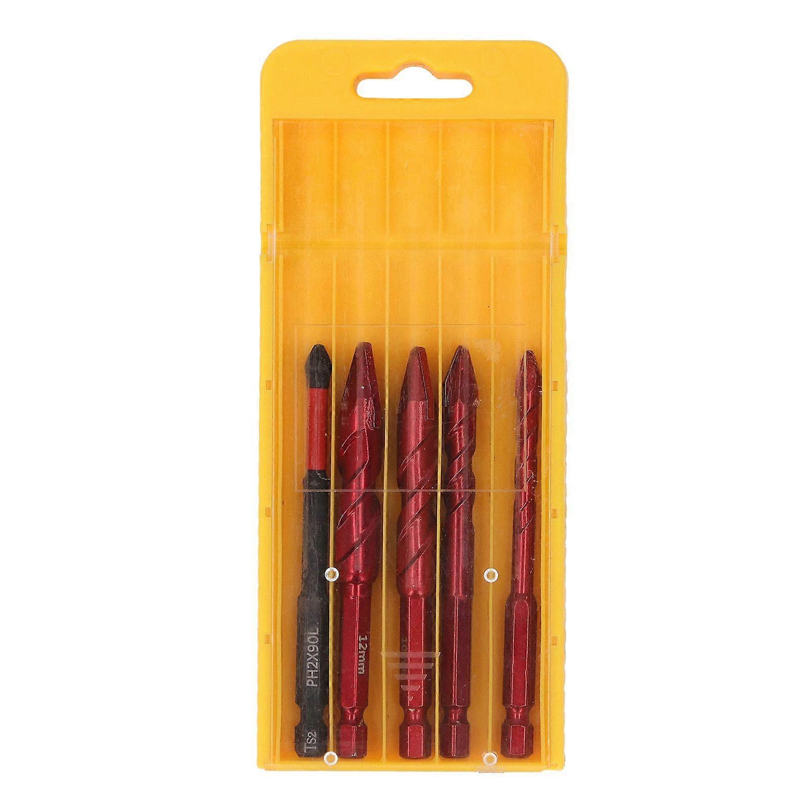 5 Pcs Set Eccentric Drill Bit 6 8 10 12mm 1/4 Inch Hex Shank Oblique Head Eccentric Twist Drill Bits with PH2 Bit