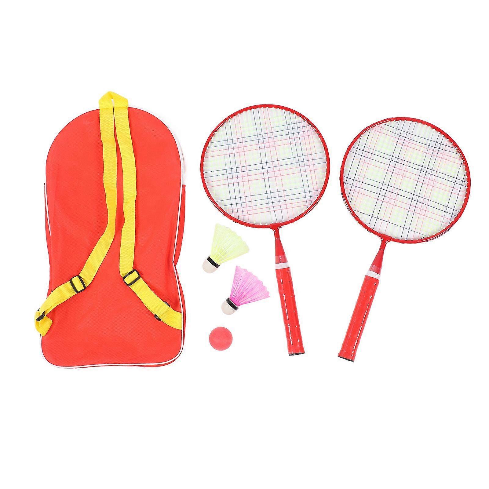 1 Pair Children Badminton Racket Set with Carrying Bag Kids Badminton Kit with 2 Shuttlecocks 1 Table Tennis Ball for Outdoor Red