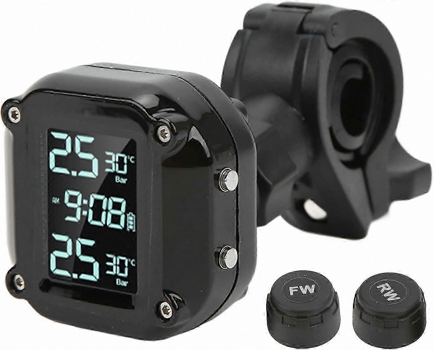 Motorbike Tire Pressure Monitor System, Rechargeable Waterproof TPMS with 2 External Sensors, LCD Screen Motorcycle Tyre Alert Pressure Gauge