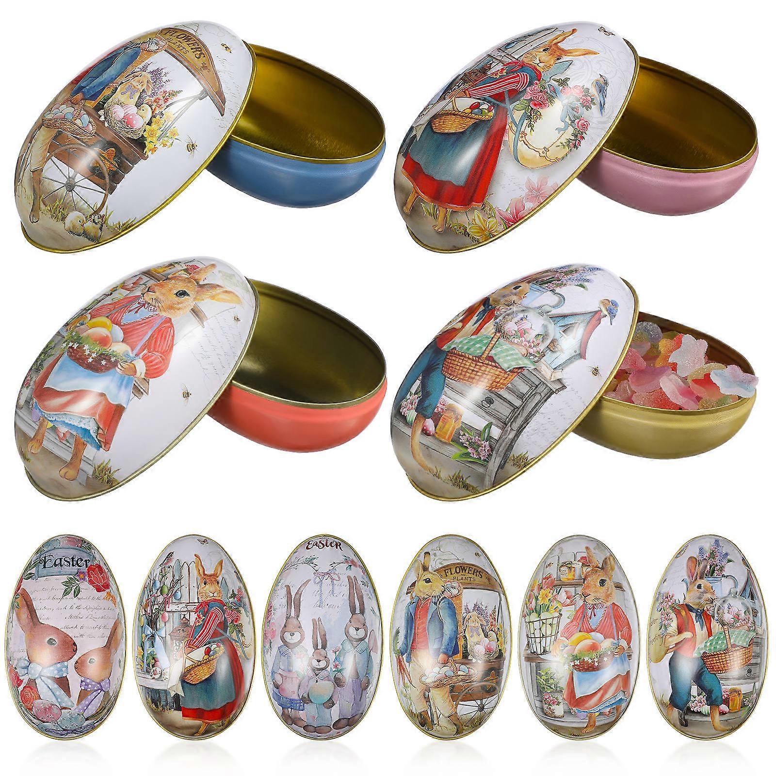 Easter Candy Box Tinplate Decorative Storage Use 6Pcs Egg-Shaped Gift Boxes