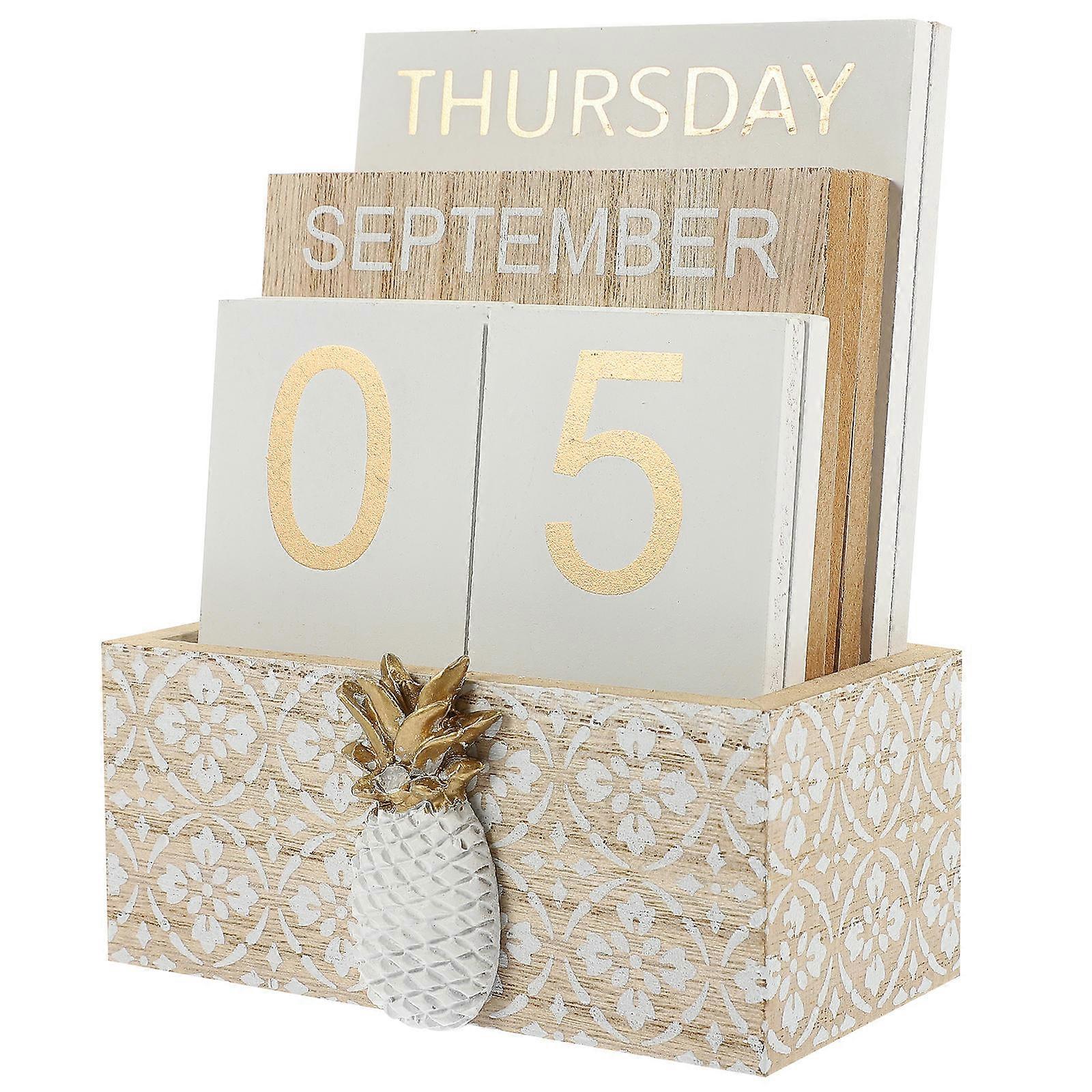 Wooden Perpetual Calendar for Reminding 3Pcs Rustic Desktop Calendar Block