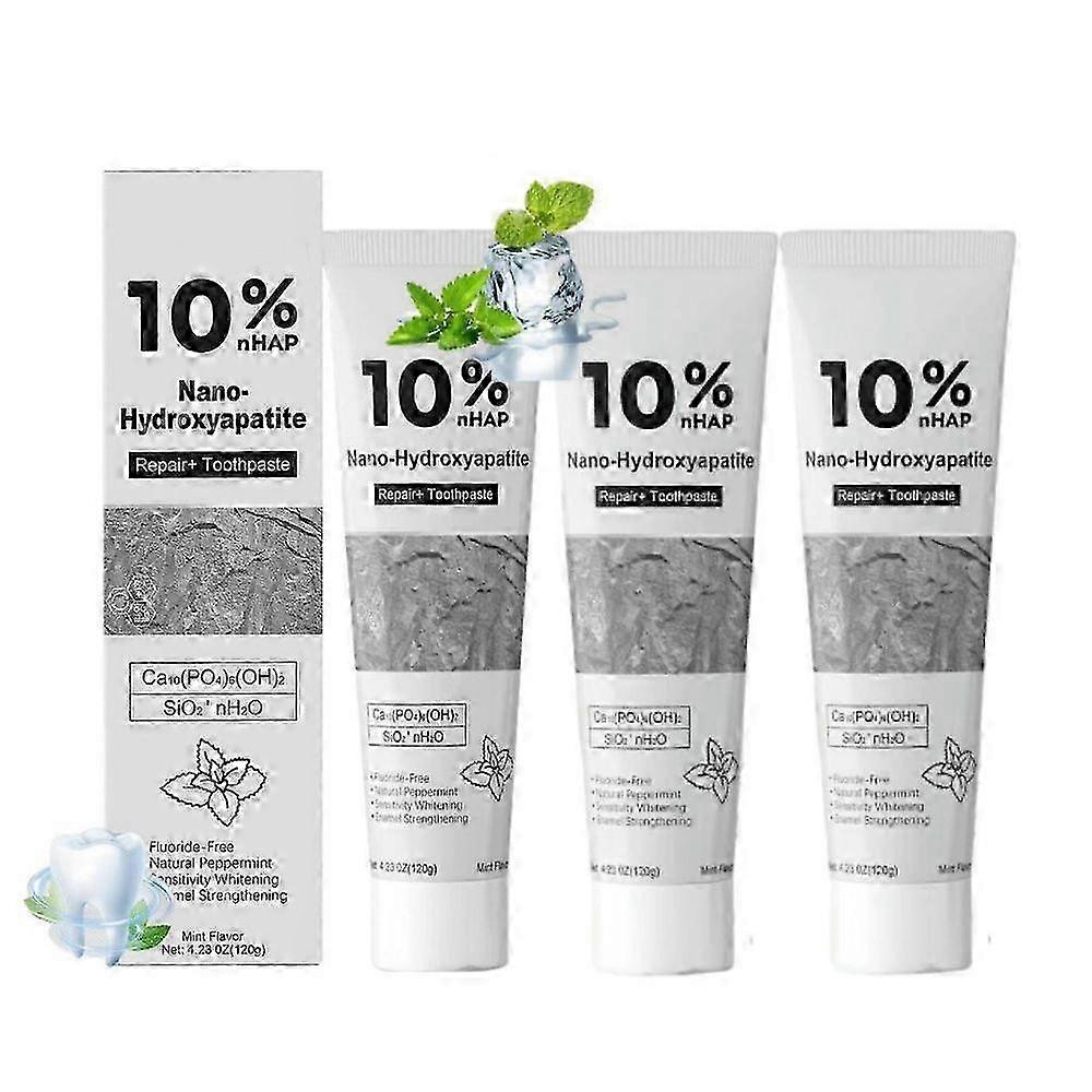 3-Packs 10%nHAP Nano Hydroxyapatite Toothpaste Fluoride-Free Enamel Repair Whitening Toothpaste, Cool Mint Fresh Breath