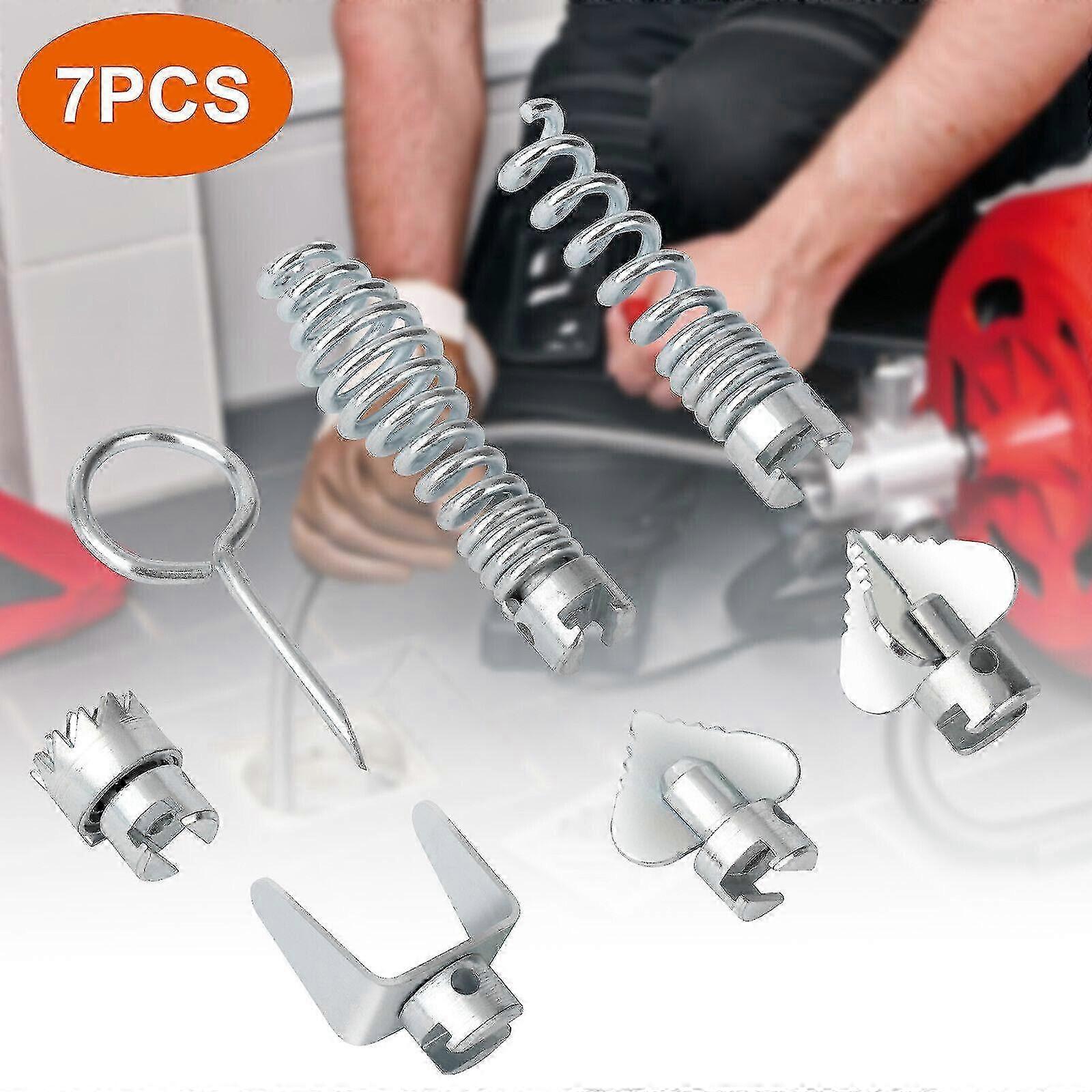 7X Cutter Set Drain Cleaner Plumbing Snake Cable Auger Clog Sewer Unblocker Tool