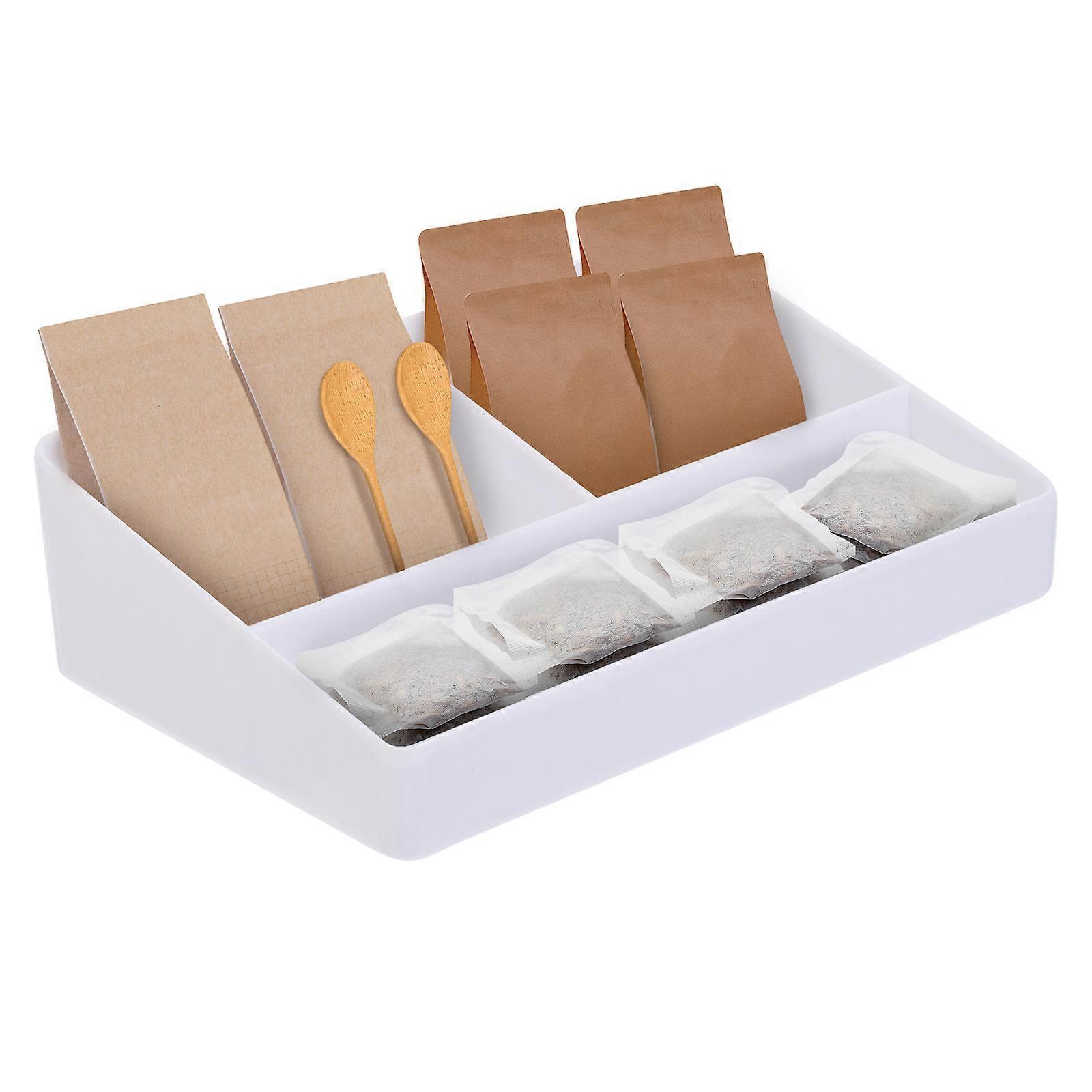 Tea Bag Organizer Compartment Tea Box for Storage 3Pcs White Holder