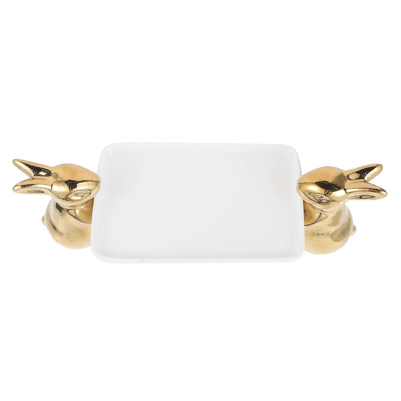Food Tray 2Pcs Ceramic Snack Dish Rabbit Shape Suitable For Home Use And Parties 31X12CM Golden Color Storage Function