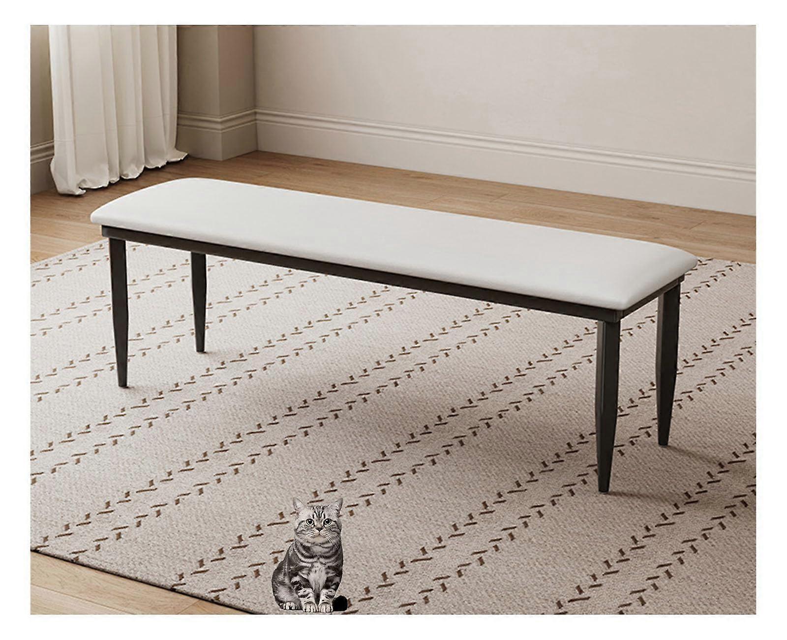 Dining Bench 100x30x48cm Steel Frame with Rounded Corners for End of Bed or Restaurant Use, Sturdy White Finish
