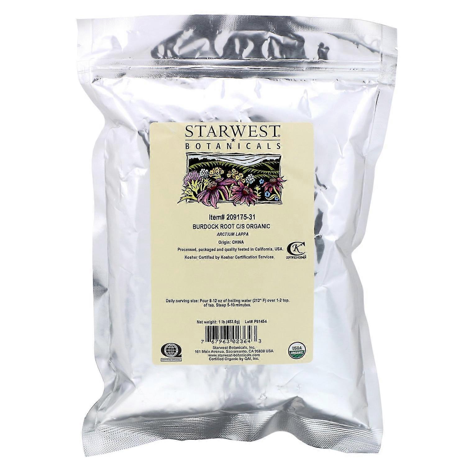 Starwest Botanicals, C/S Organic Burdock Root, 1 lb (453.6 g)