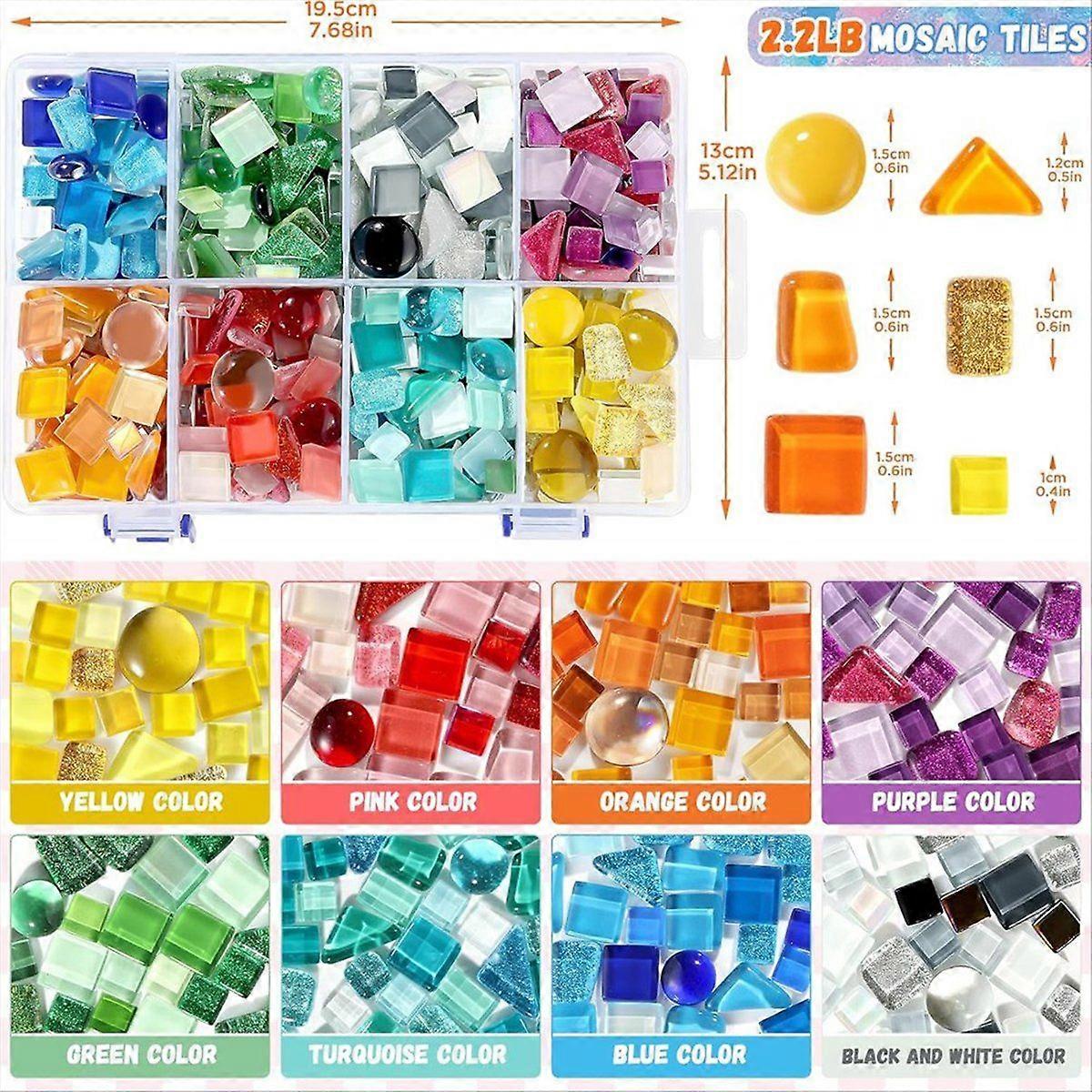 8 Color Mosaic Tiles,Mosaic Tiles for Crafts with Divided Storage Box, Mixed Irregular Shapes Glass Tiles for DIY Crafts