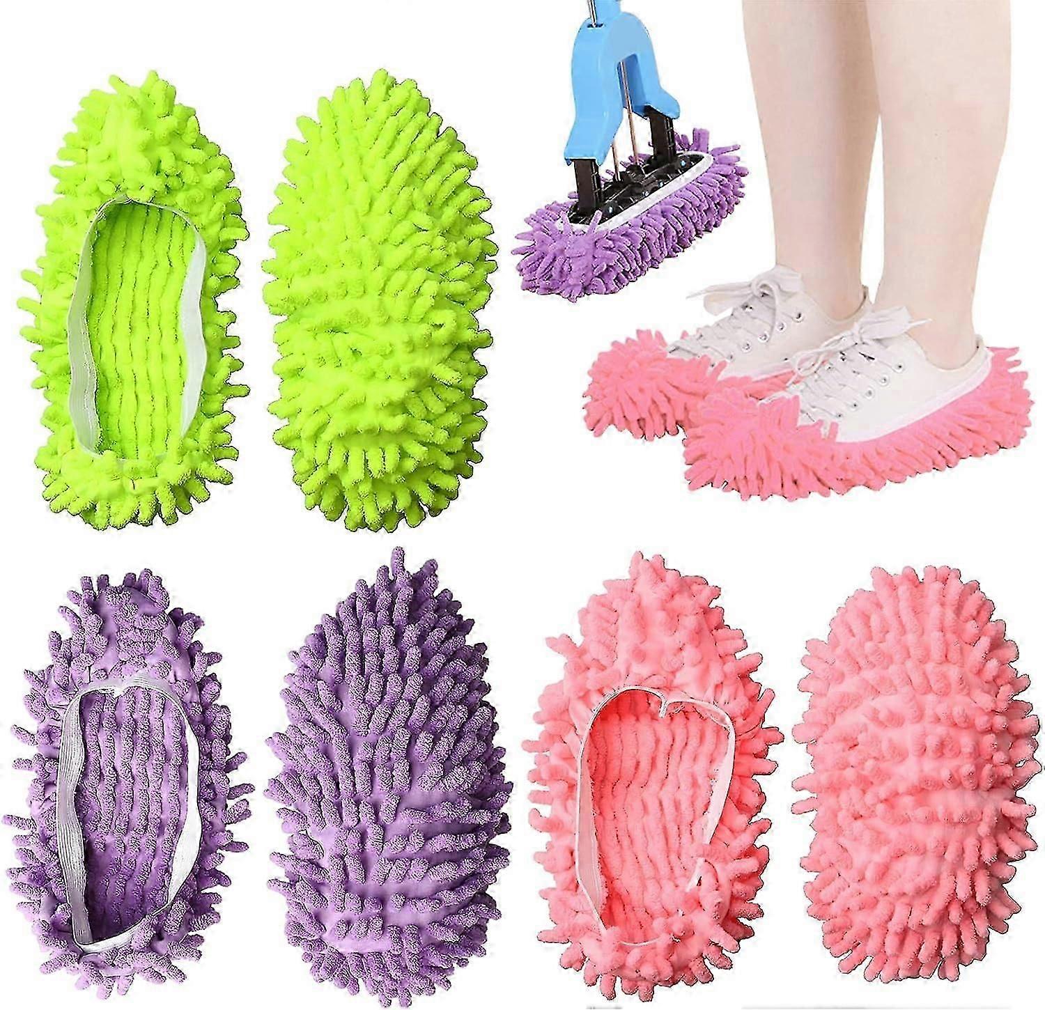 3 Pairs/ 6PCS Mop Slippers, Microfiber Dust Mop Shoes