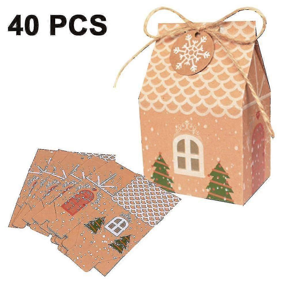 再利用可能なクラフト紙箱付き40pcsプレミアムクリスマスギフトバッグ