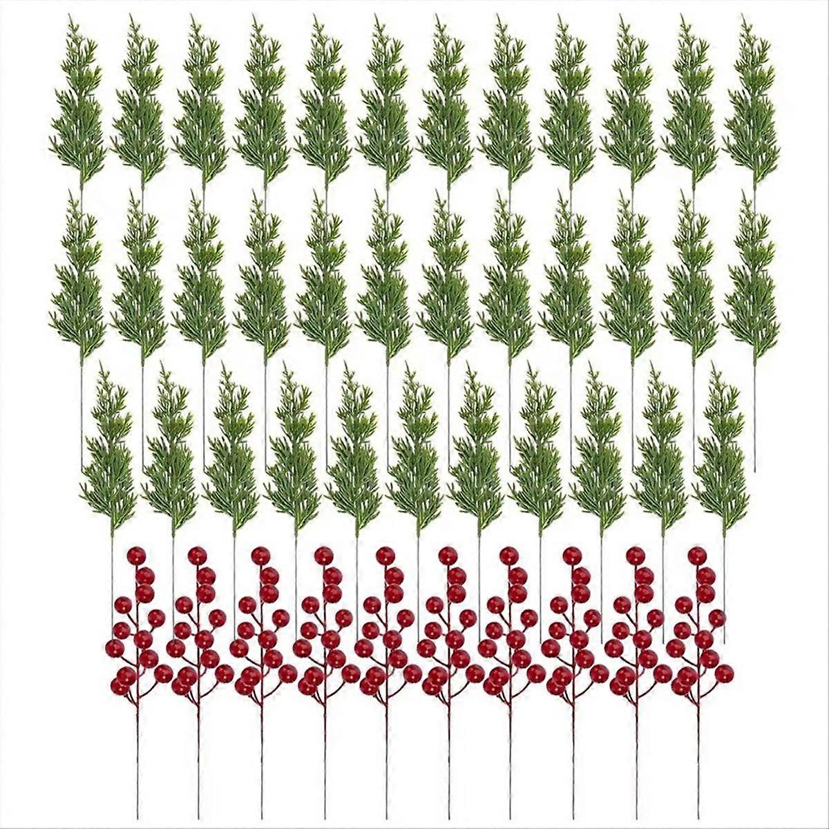 45Pcs Decorations Artificial Pine Branches Holly Berries Berry Stems