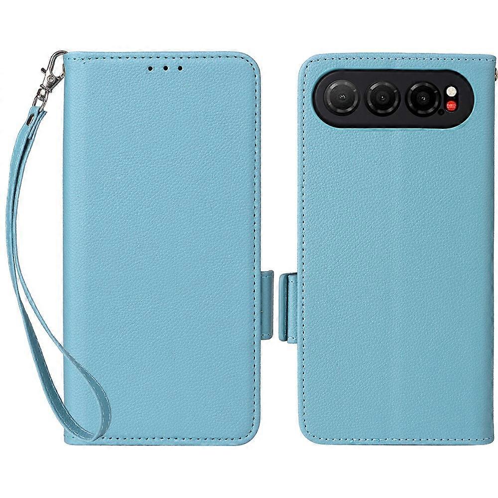 Capa carteira de couro com textura de lichia, compatível com ZTE nubia Air, com alça de pulso.