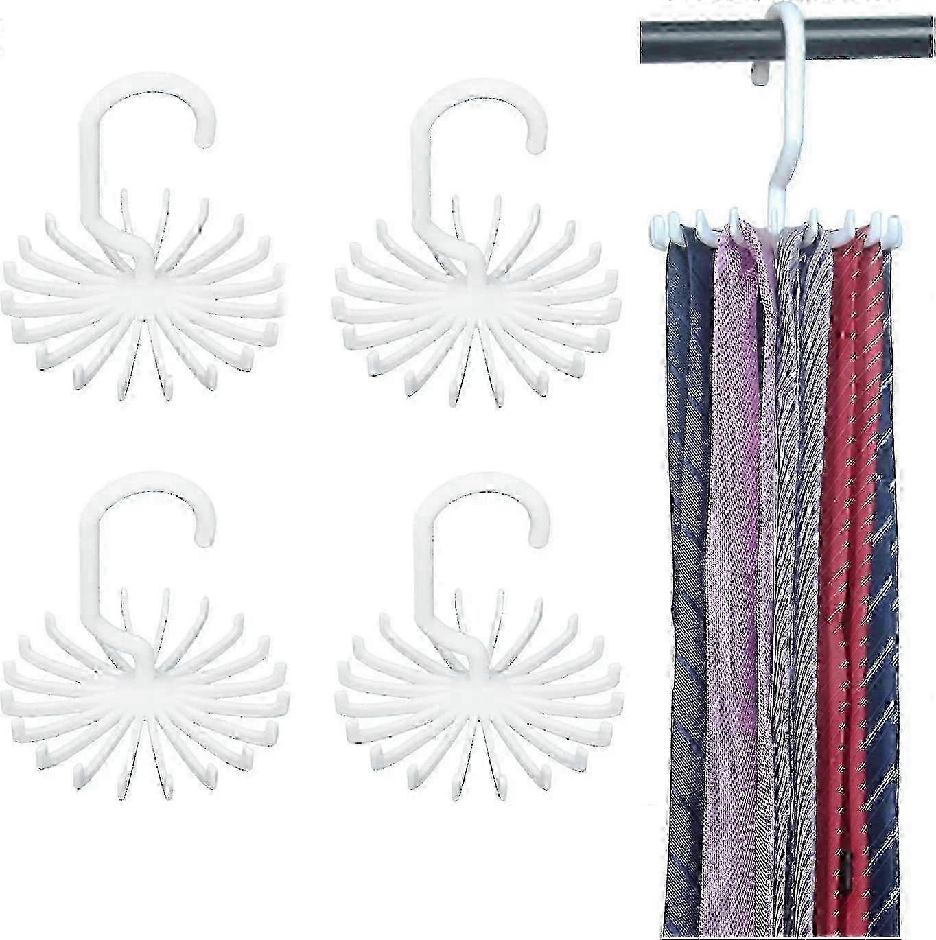 4Pack Multifunctional Tie Rack 20-Claw Hanger, 4.4" (White)