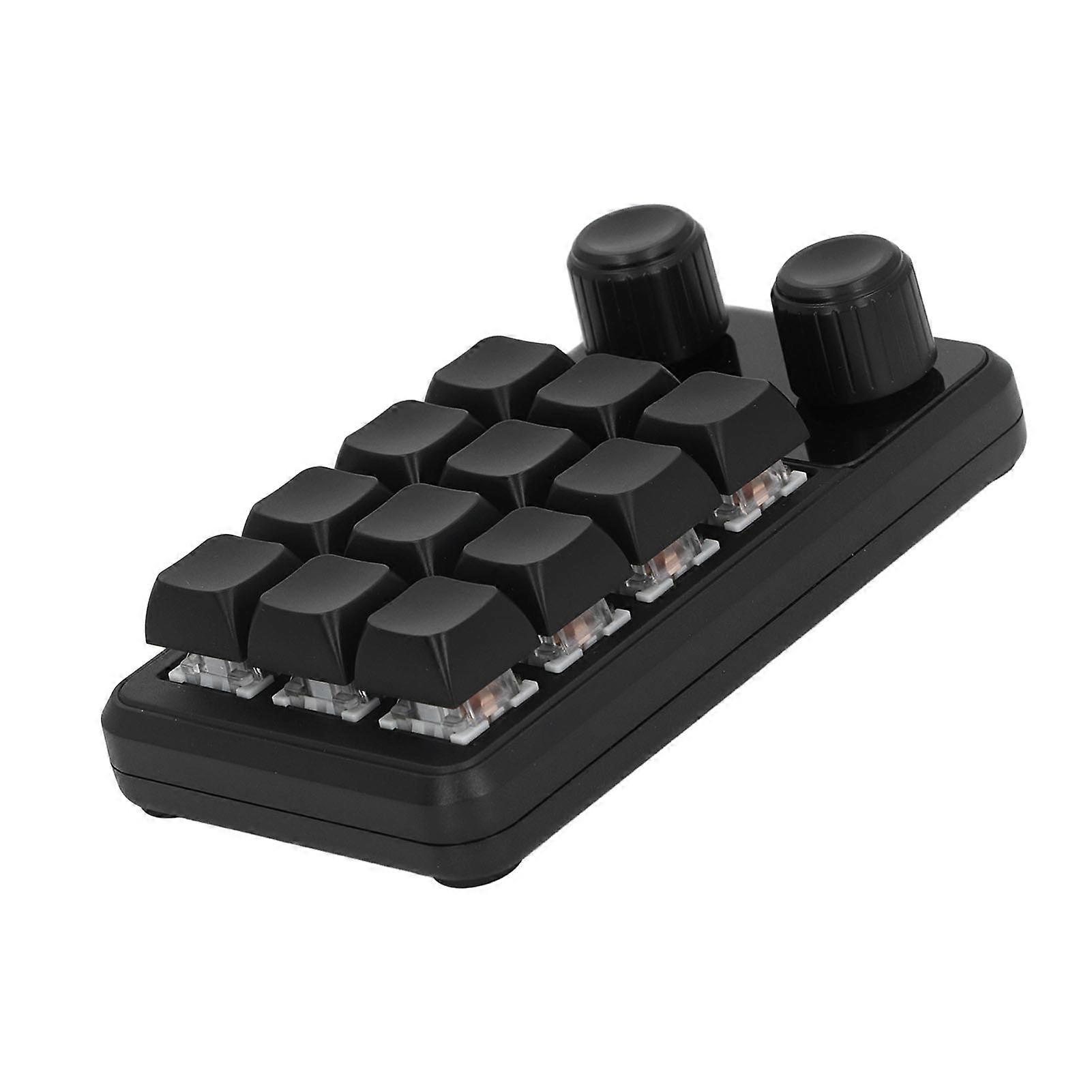 Mini Gaming Keypad 12 Keys 2 Knobs Blue Switch Black Color Programming Macro Keypad with RGB Light compatible with Industry