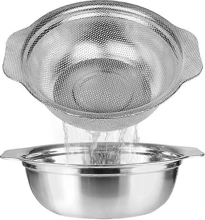 Wekvgz 2 Pcs Stainless Steel Colander Set with Mixing Bowl, Microporous Strainers for Washing Fruits, Vegetables, Pasta, Rice Draining