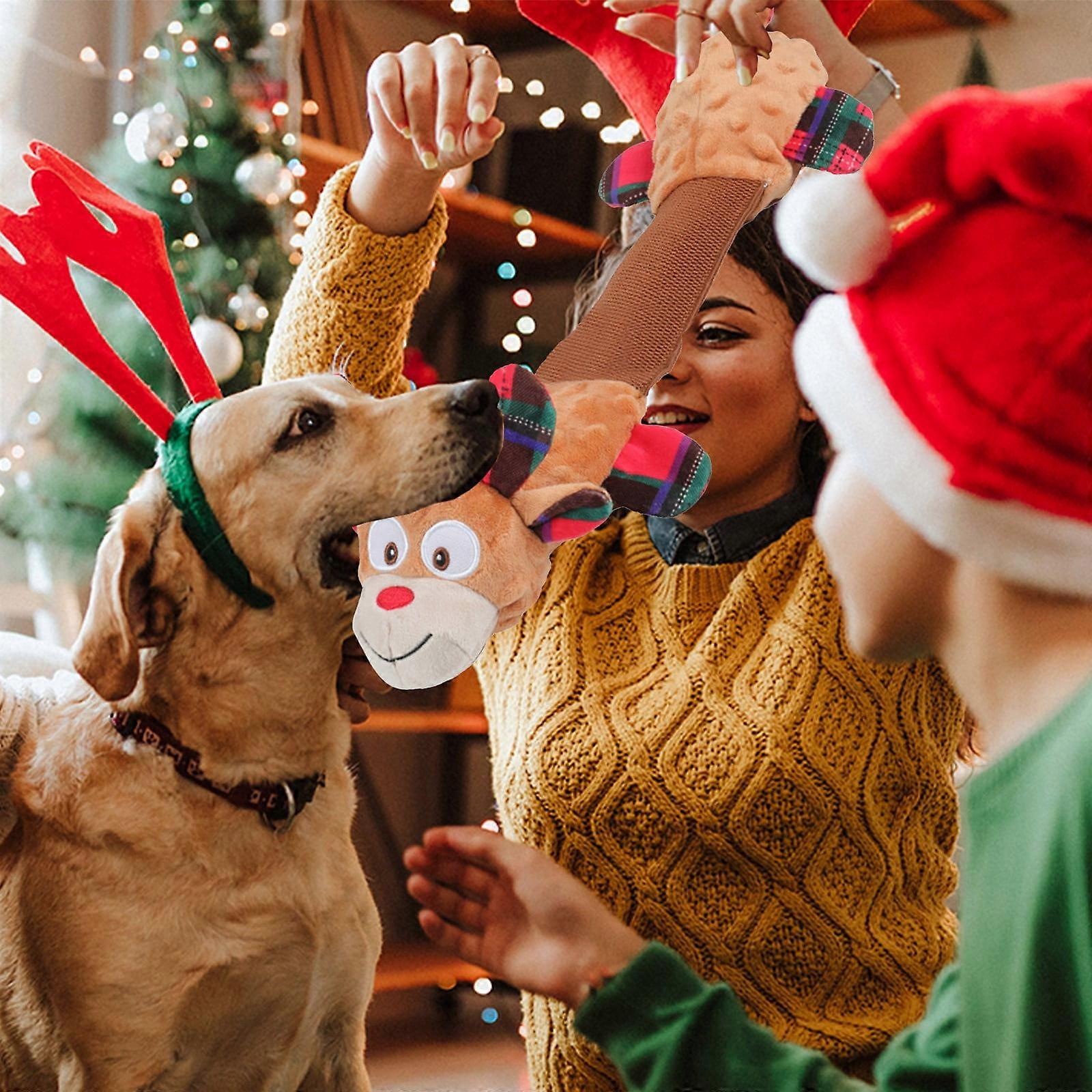 Christmas Dog Toys, Squeaky Plush Chew Toys Compatible with Large & Small Dogs, Interactive Tug of War Toy for Puppies, Reduce Boredom