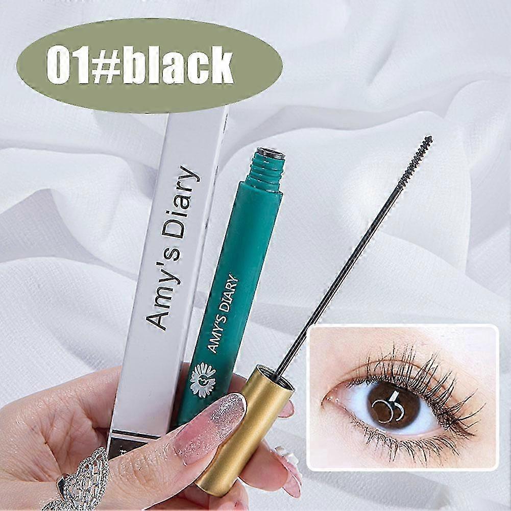 1# Black (A)$Aimee Diary Long Curling Green Mascara for Beginners Waterproof and Sweat-proof No Smudge