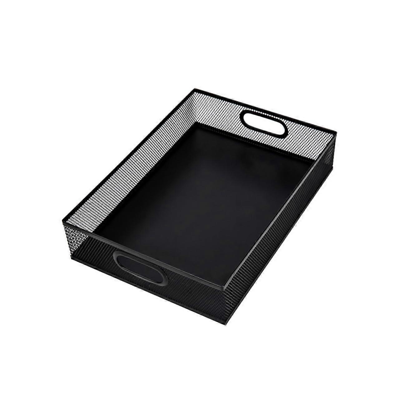 Black Metal File Organizer Basket with Desk Tray for Stationery and Documents Home Office Storage