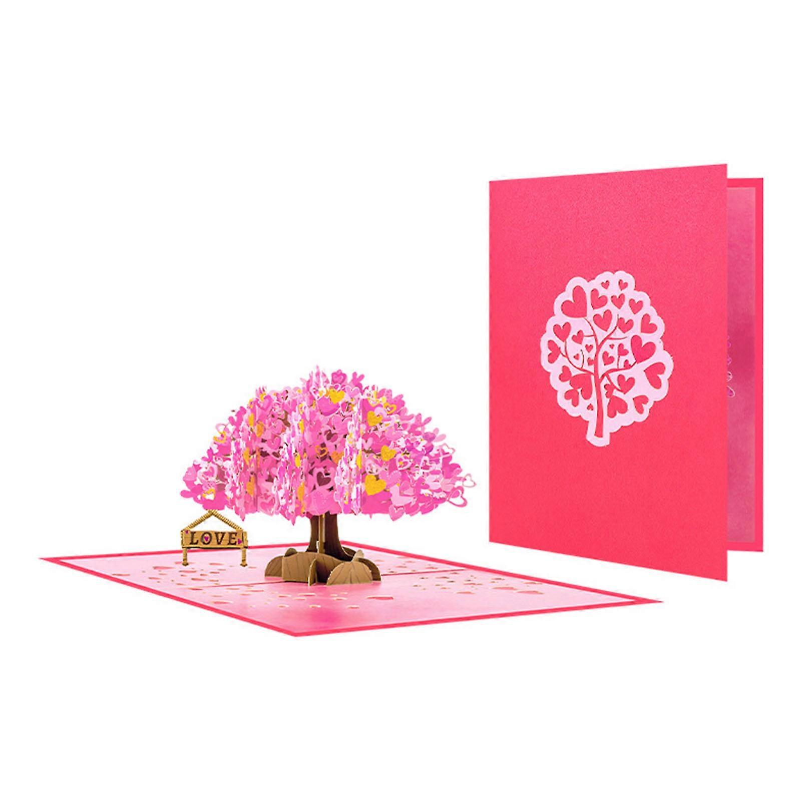 3D Popup Invitation Card for Birthday Event Handmade Heart Tree Greeting Card with Envelope Party Supplies Multicolor