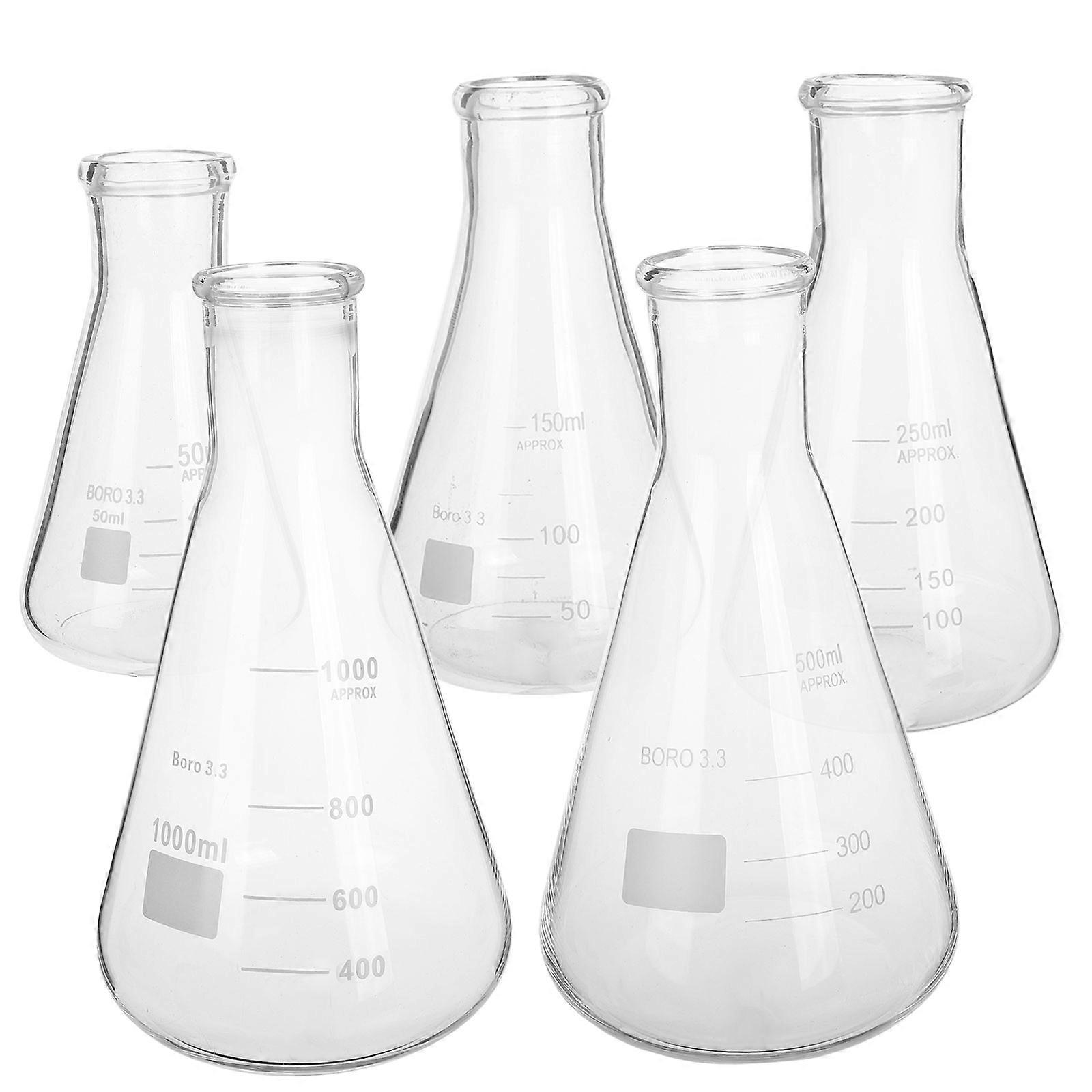 Lab Flask Set Borosilicate Glass Erlenmeyer for Chemistry 5Pcs