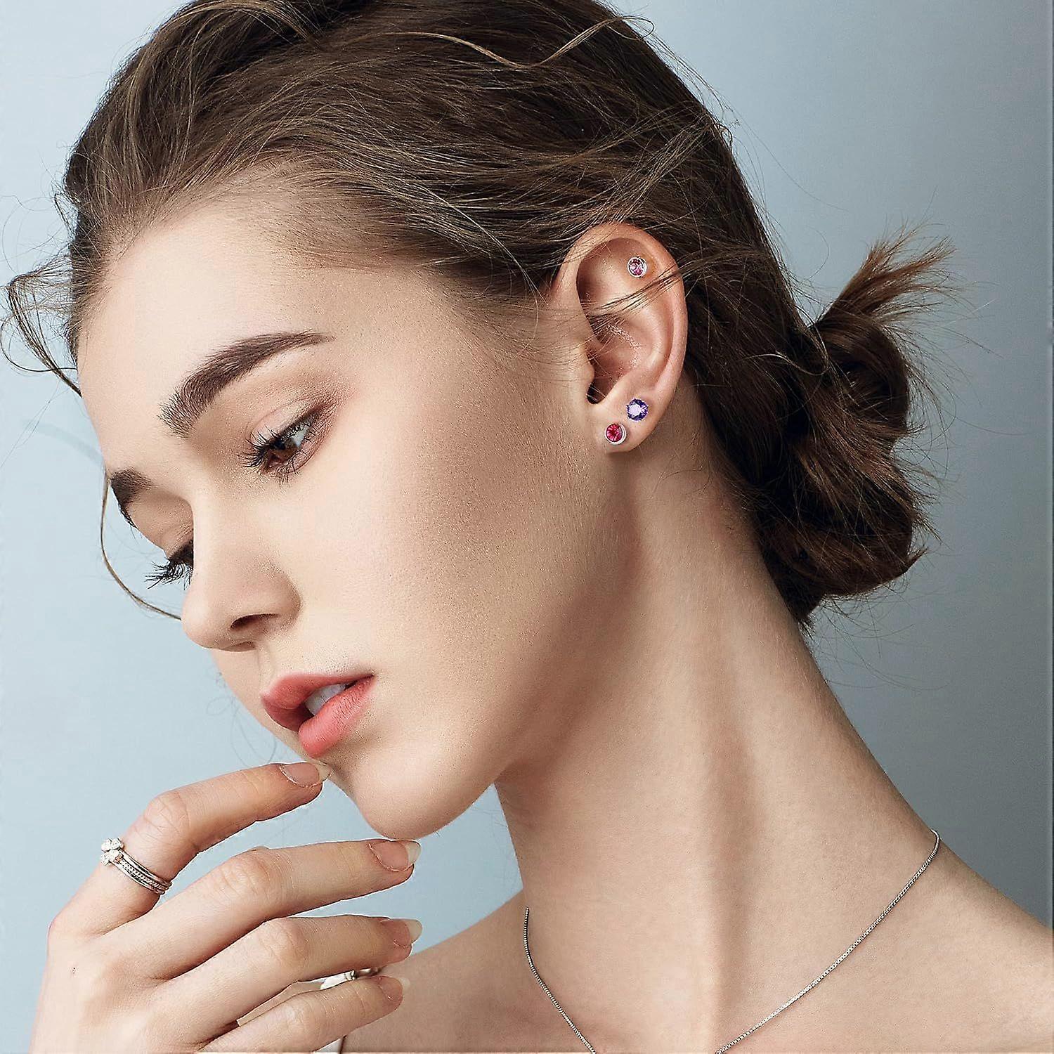 12 Paia Orecchini A Piatto Flatback In Acciaio Inox 316L – Zirconia Colori – 20G Per Tragus E Cartilagine