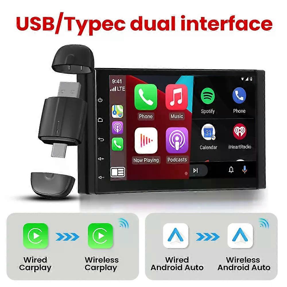 Wireless Android Auto Adapter CarPlay Adapter USB Type-c Plug and Play Bluetooth 2 In 1 For Ford C-MAX Fiesta Flex Focus Taurus