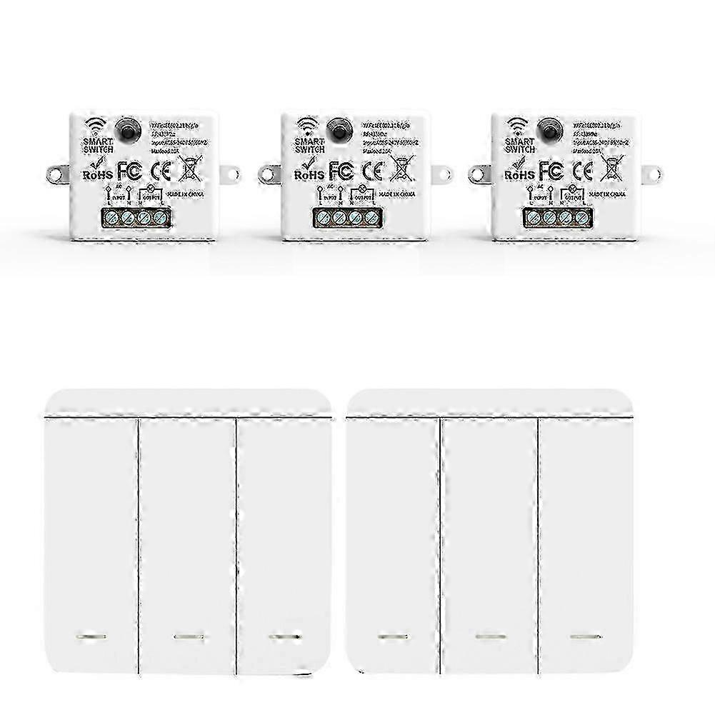 3PCS Wireless Light Wall Switch RF 433Mhz Relay Receiver with 2x 3Gang Panel Switch LED Remote Cont