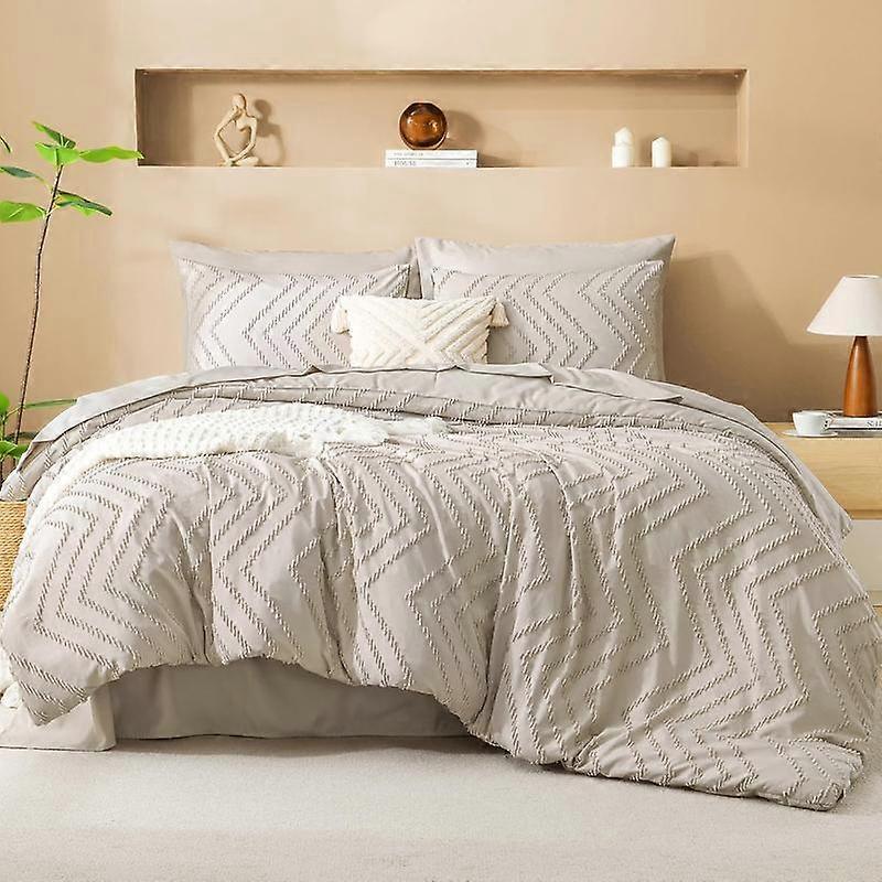 Litanika 7-Piece Bedding Set - Queen Chevron Tufted Comforter with Sheets | Beige Neutral Collection