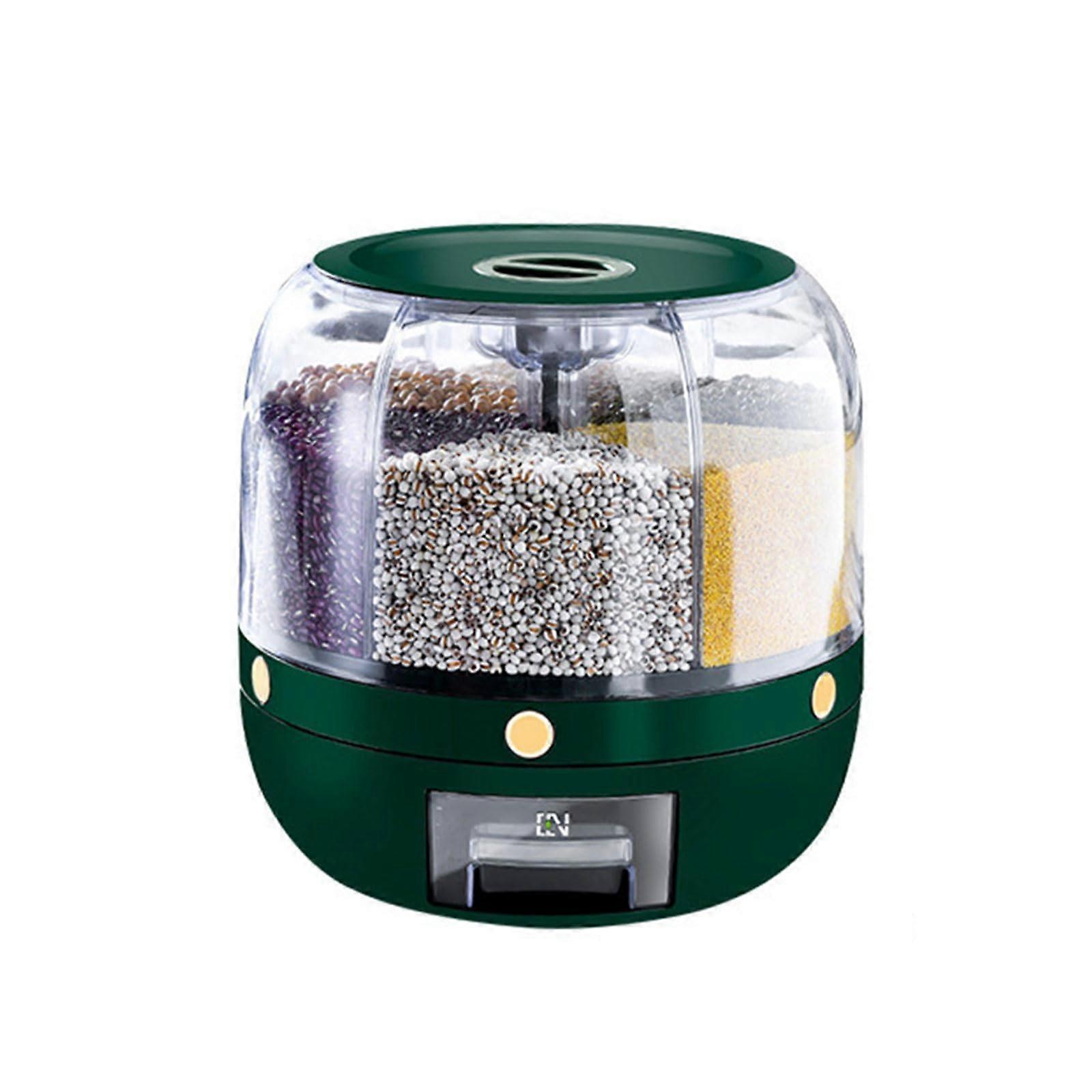 Dry Cereal Box 360 Degree Rotating Rice Dispenser Kitchen Grains Container With Individual Compartments Green Small