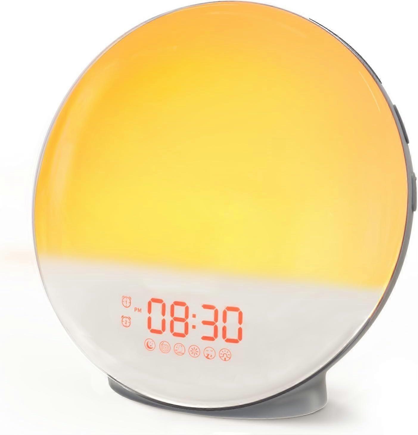 Grey Sunrise Alarm Clock for Heavy Sleepers, Wake Up Light with Sunrise/Sunset Simulation