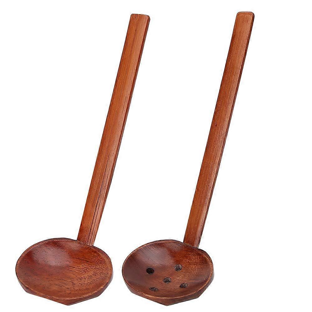2Pcs Wooden Ramen and Soup Spoon Set, Long Handle Japanese Style, Gentle on Cookware
