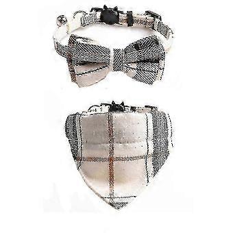 Plaid Dog Collar With Bow, Best Pet Gift For Small Medium Large Boy Male Dogs, Beige & Brown f54 25-26