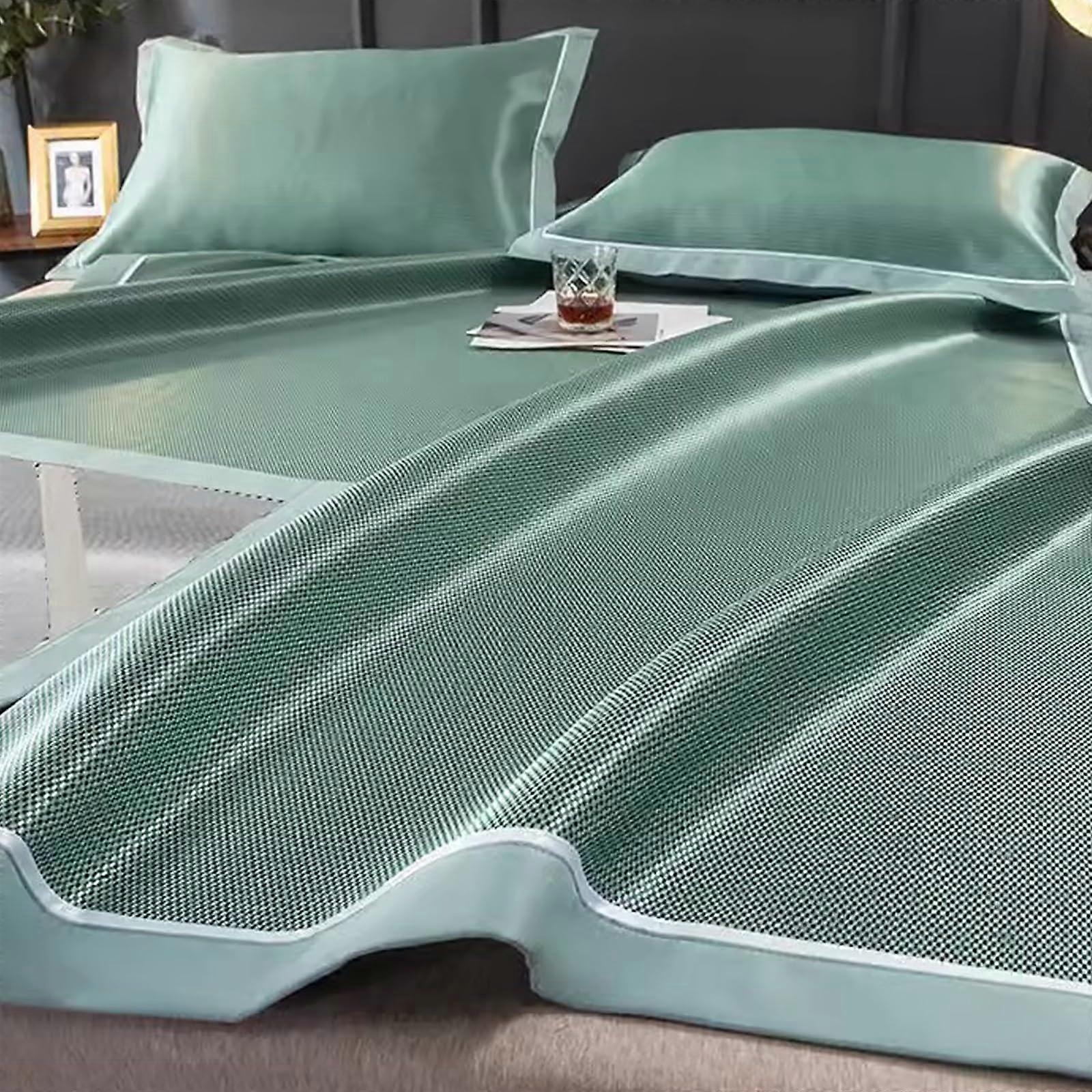 Cooling Bedding Mat Foldable Breathable Summer Sleeping Pad with Corner Straps, Green 200x220cm