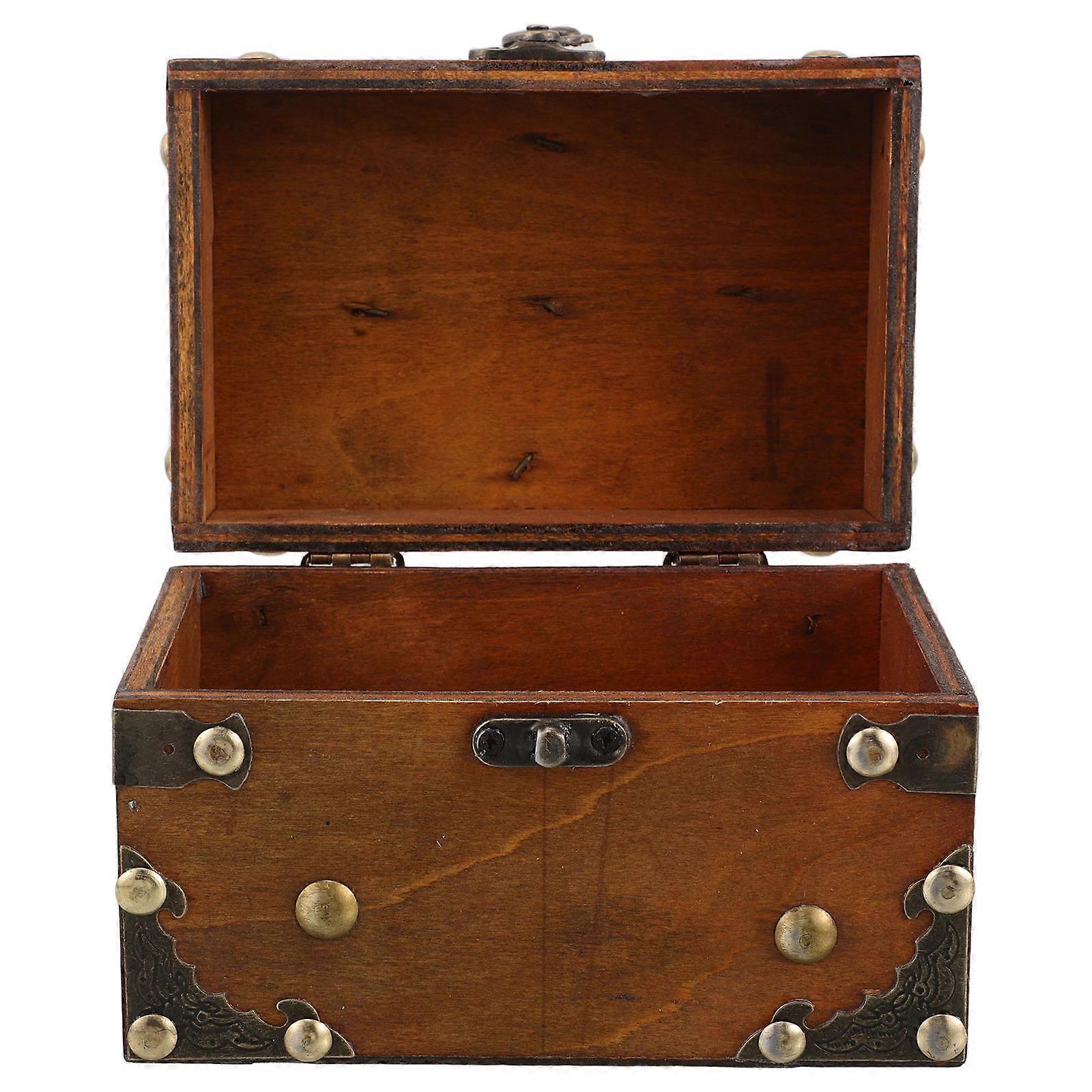 Wooden Antique Makeup Storage Box for Jewelry with Lock Small Chest