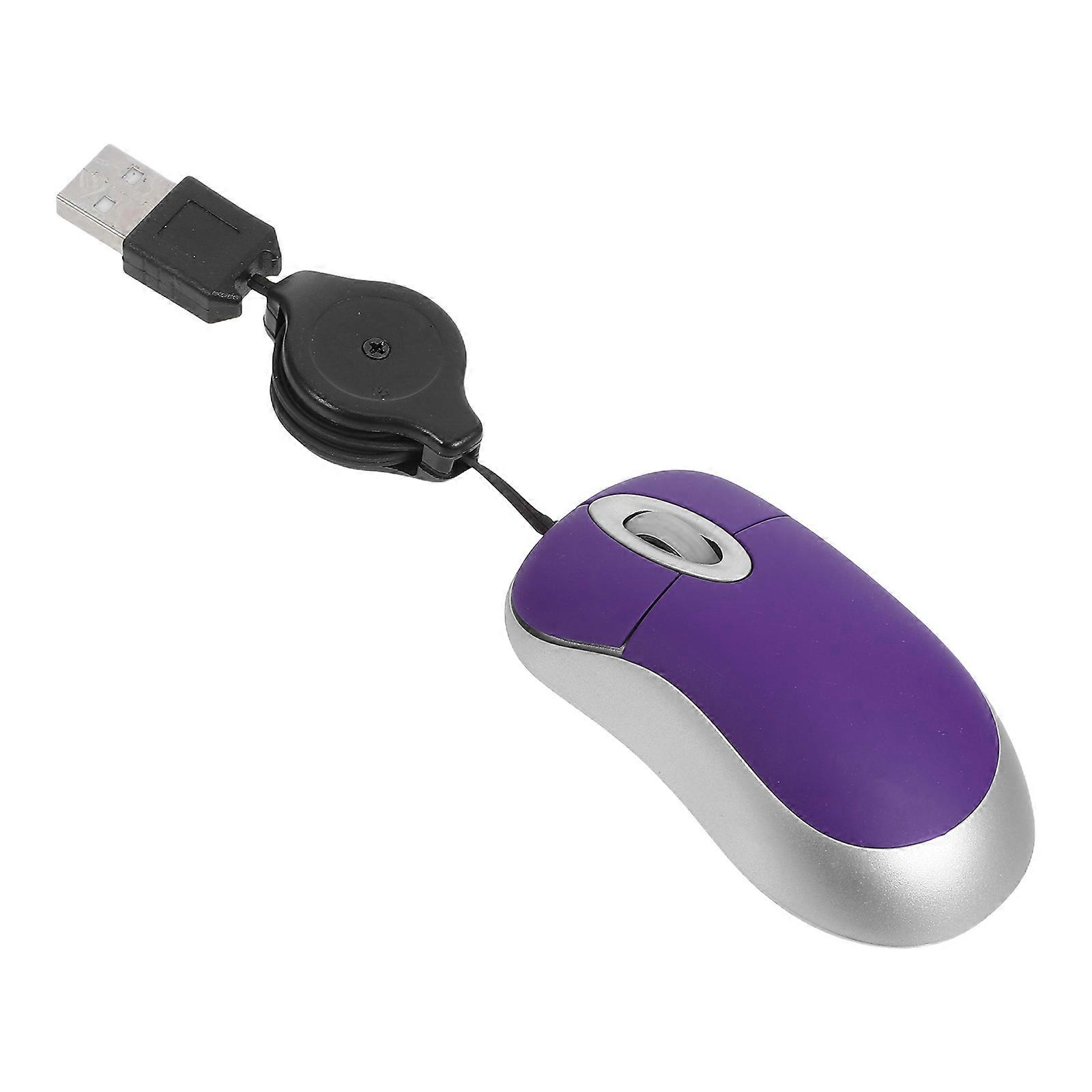 Mini USB Wired Telescopic Mouse Portable Computer Notebook Mouse 2pcs (Purple)