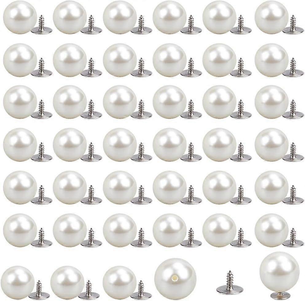 1 Box 40 Sets Pearl Brooch Buttons Instant Buttons No Sew 15.5mm Detachable Reusable Adjustable Fixed Brooches Decorative White Pearls Sweater Buttons