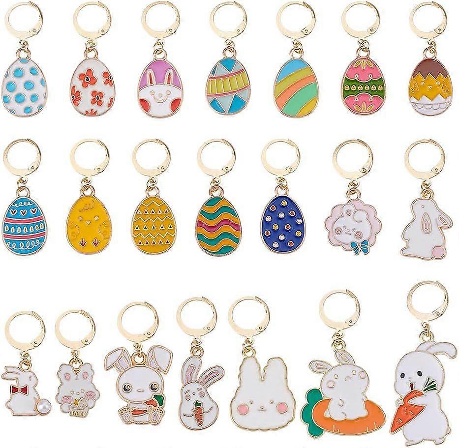 21 Pcs Easter Theme Crochet Stitch Markers Rabbit Egg Enamel Alloy Charms Removable Locking Metal Knitting Markers with Lobster Claw Clasps for Weavin