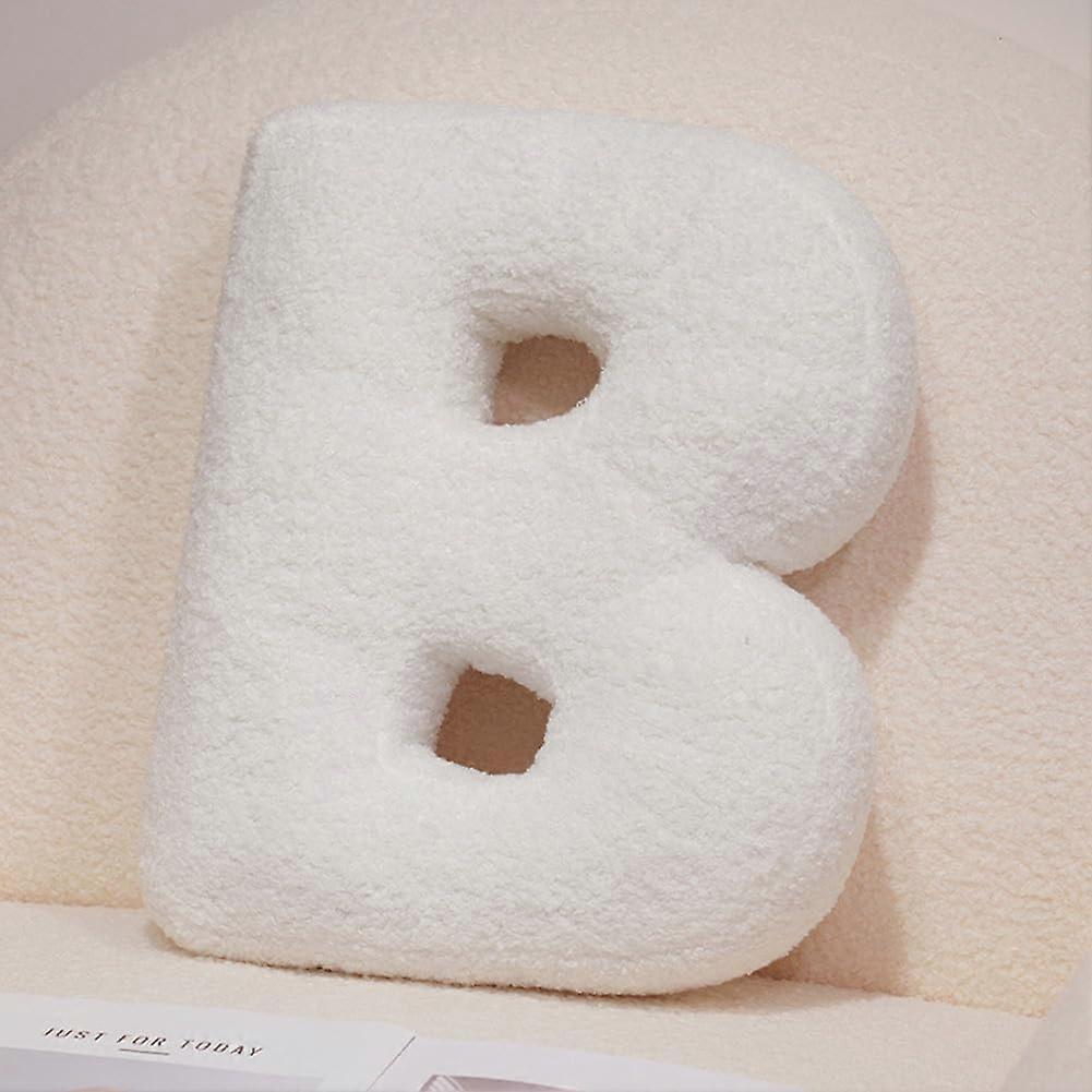 Letter Throw Pillow 15.7 Inch Soft Lamb Wool Alphabet Cushion A–Z Monogram for Sofa Bed Decor White B