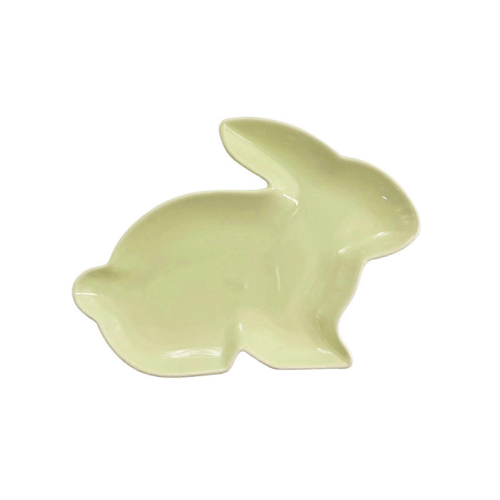 Easter Bunny Plate Ceramic Rabbit Shaped Serving Tray for Candy Snacks Festive Holiday Display Green