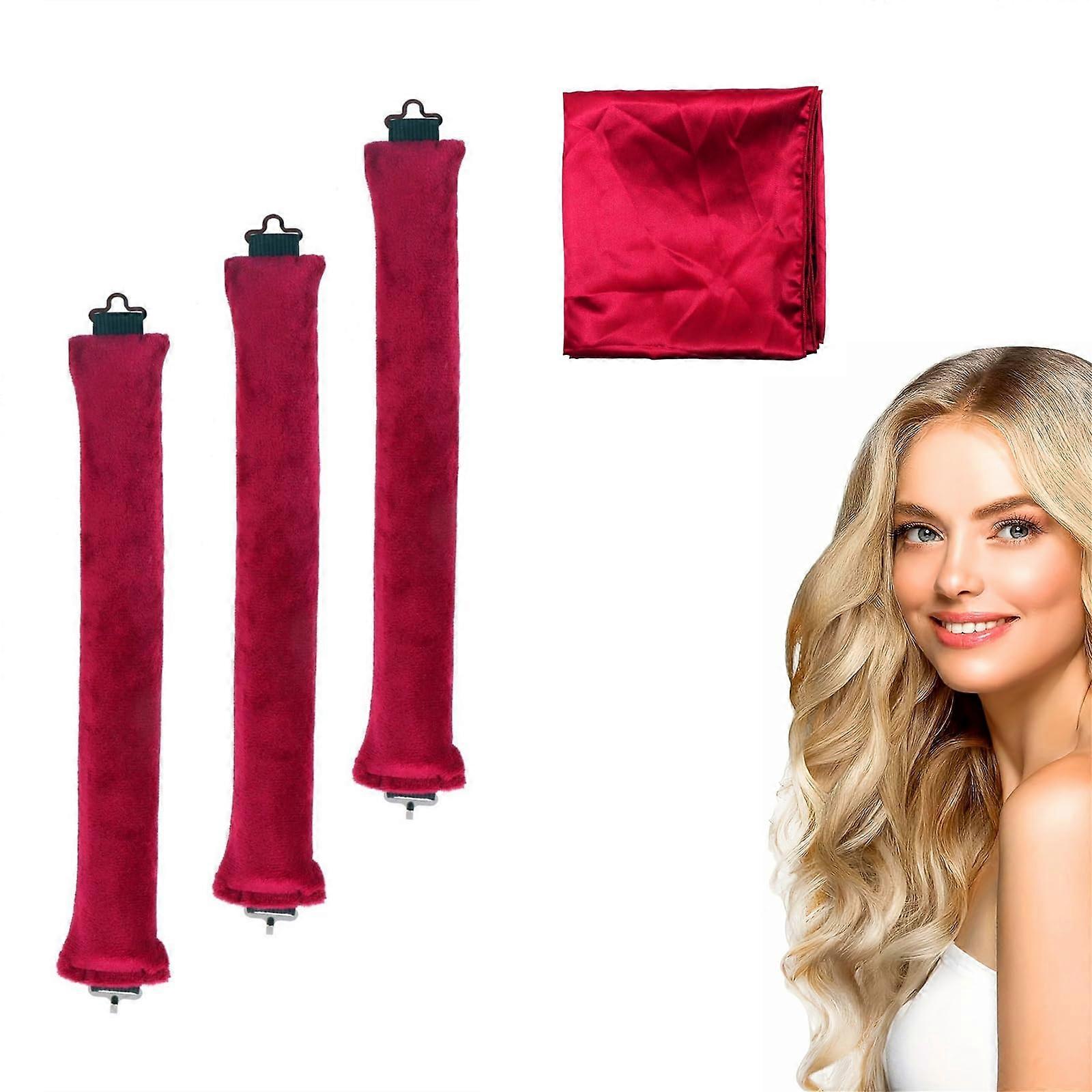 Heatless Hair Curlers Velvet Overnight Styling Set with Vintage Headscarf Wine Red Medium
