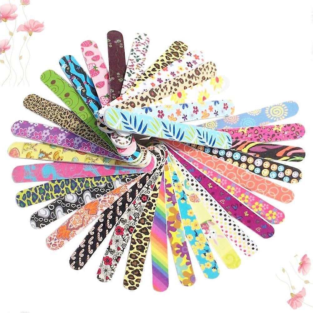 Nail Files Printed Double-Side Nail Grinding Tool for Shaping 100Pcs
