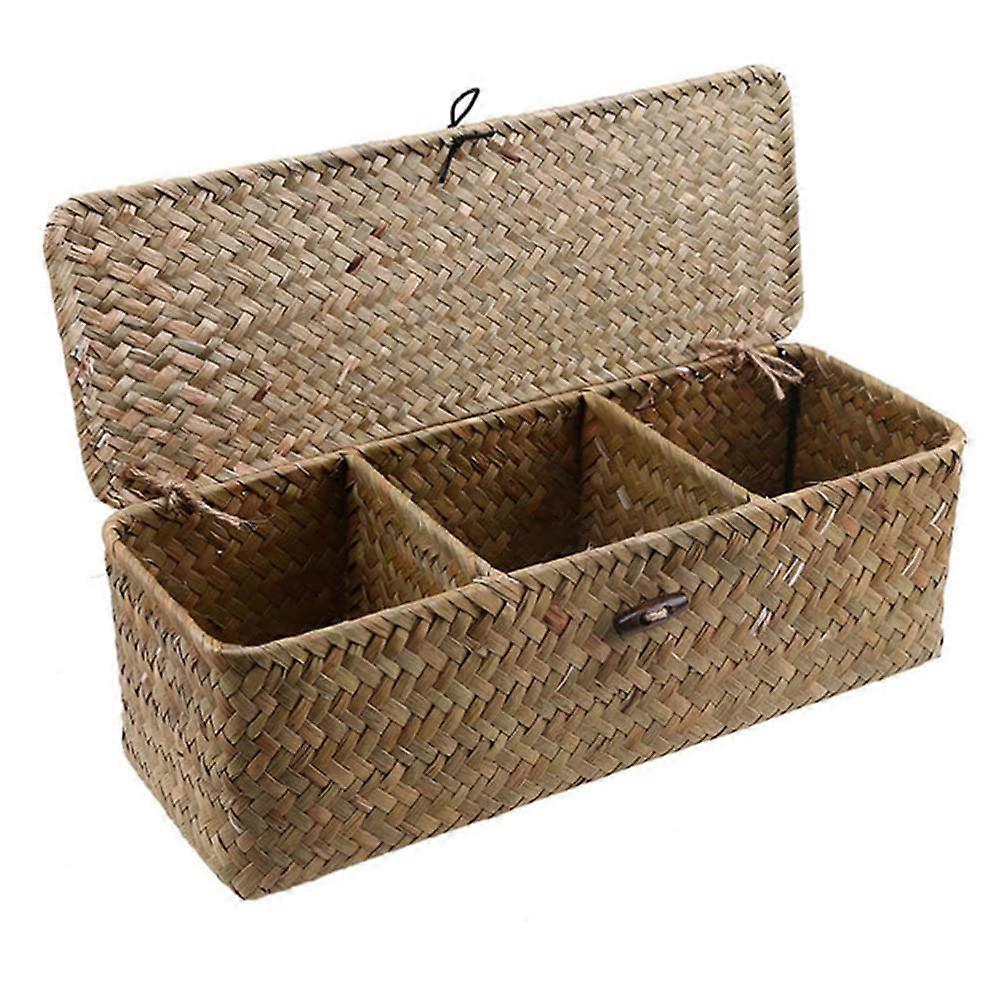 Wicker Storage Basket with Lid, Durable Rattan Organizer Bin for Desktop and Bedroom Use