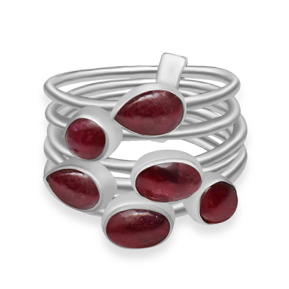 Natural Ruby Gemstone Solid 925 Sterling Silver Stacking Stackable Band Ring For Women & Girls