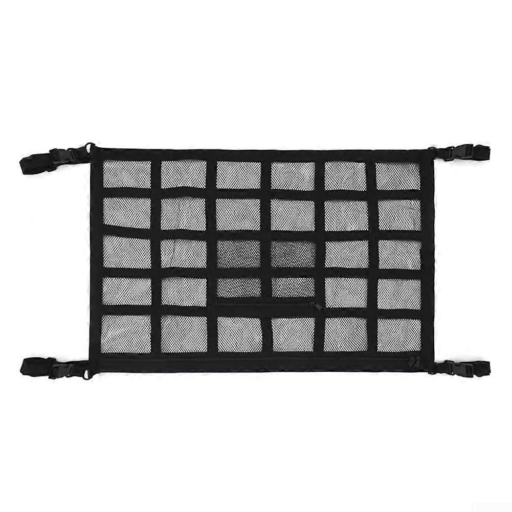 Car Ceiling Cargo Net Organizer 90x65CM DoubleLayer Mesh SUV Roof Storage with Buckles