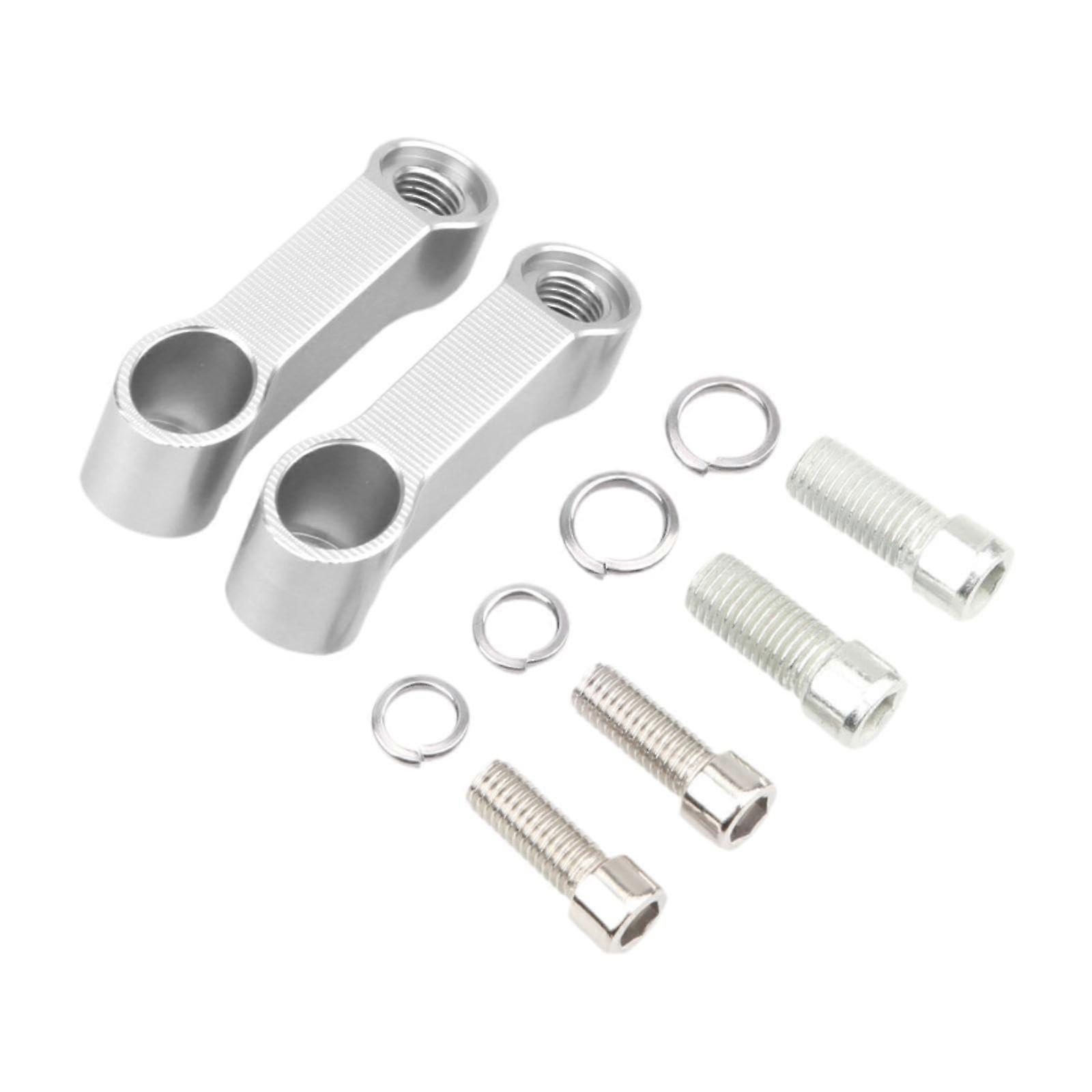 Motorcycle Mirror Extenders Aluminum Riser Adapter Stable Rearview Mount Silver