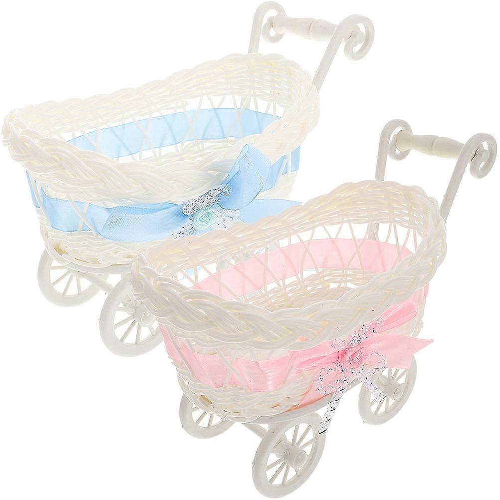 Baby Shower Candy Baskets Woven Trolley Shaped for 2Pcs Use